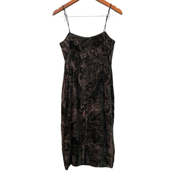 Vintage Y2K INC Burnout Velvet Paisley Mini Dress US 4 Brown Silk Blend Party - Picture 4 of 11